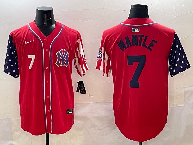 Men New York Yankees #7 Mantle Red a generation of national flags Jointly Name 2025 Nike MLB Jersey style 2->new york yankees->MLB Jersey